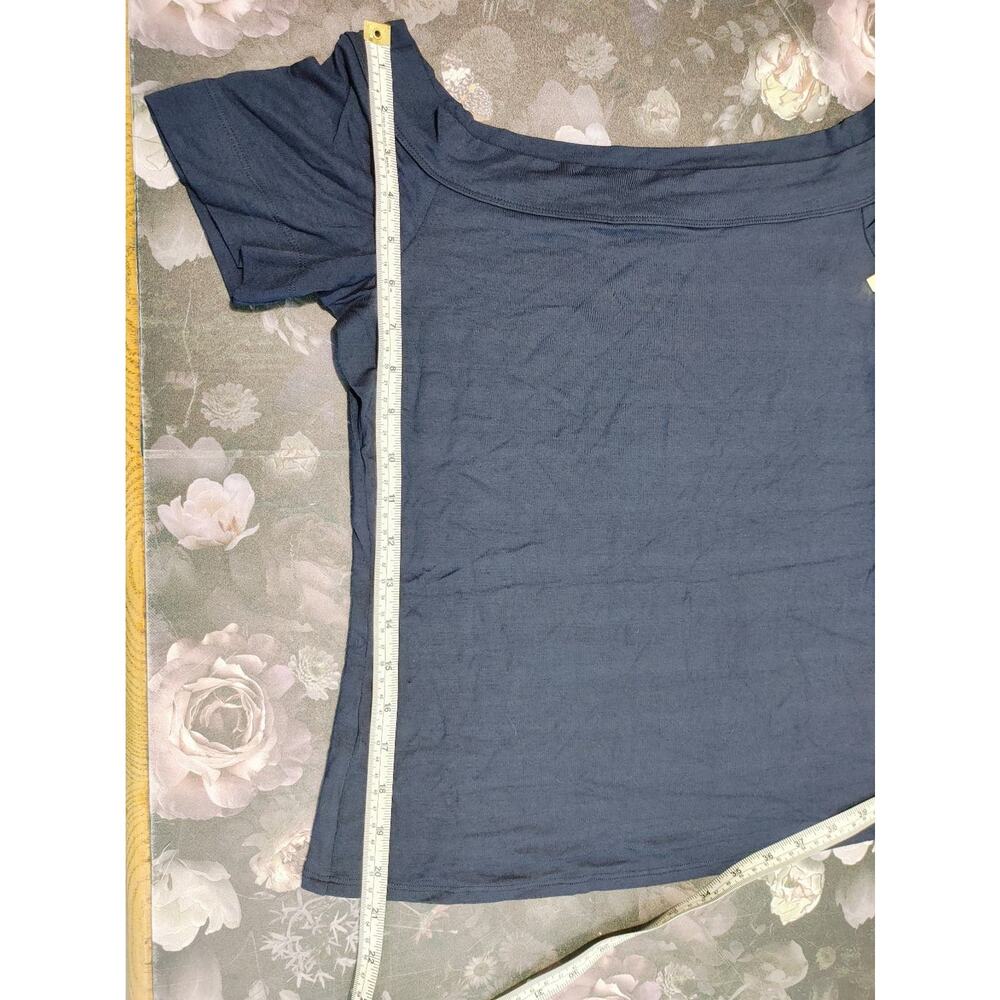 Rebecca Taylor Modal Boat Neck Top Slimming Fit Short Sleeve Navy Womens XL NWT - Picture 7 of 8